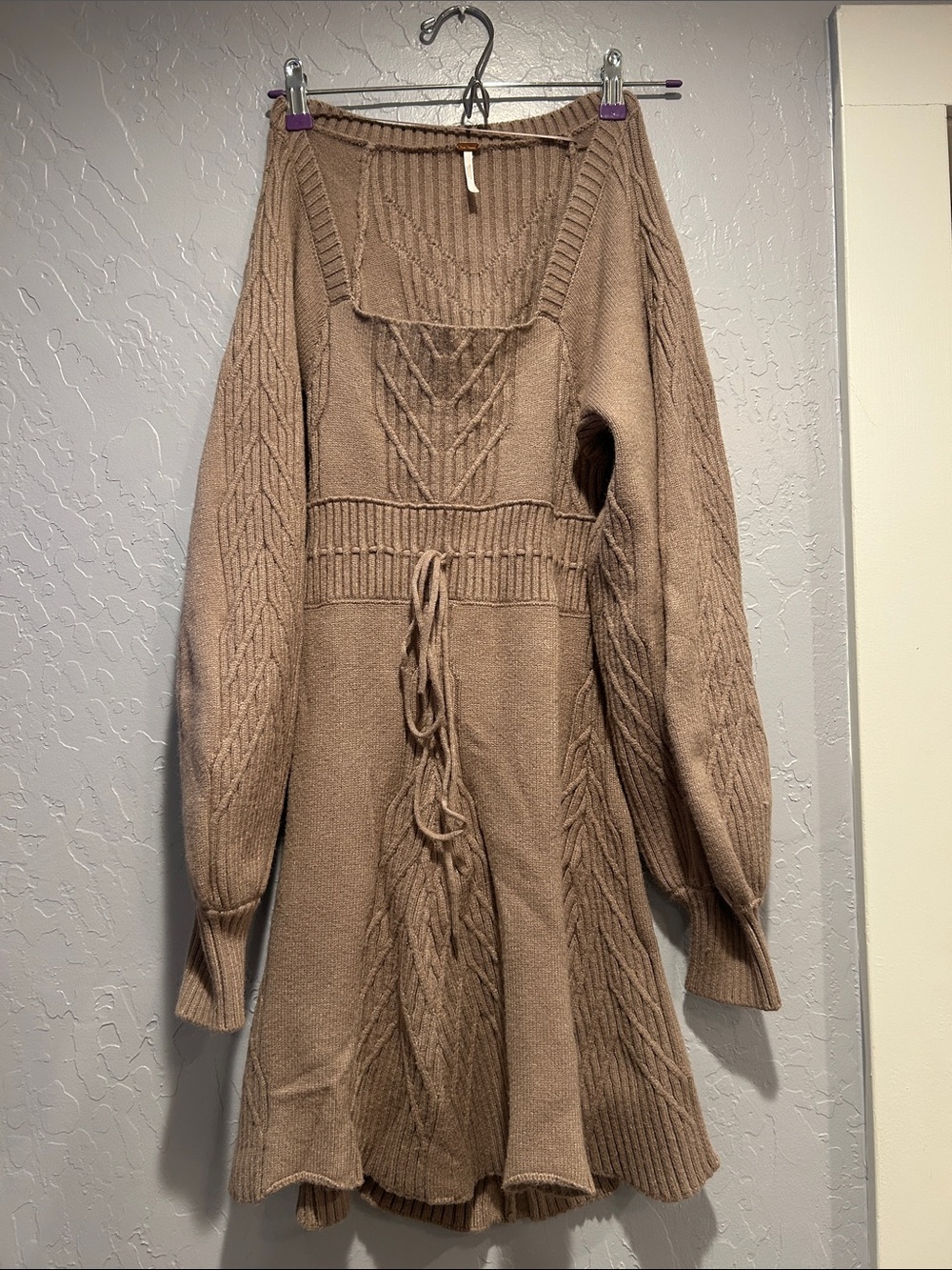 Women's Cable Knit Tie-Waist Sweater Dress - Taupe